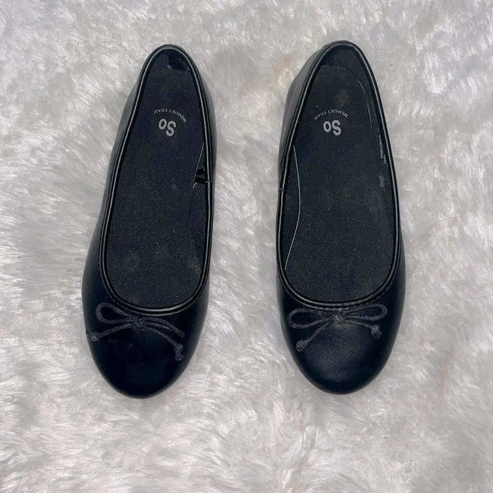 SO Girls Black Leather Ballet Flats Shoes Sz 1